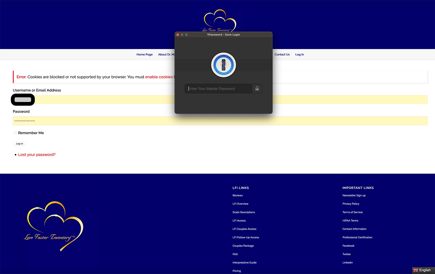 Blocked cookies error message